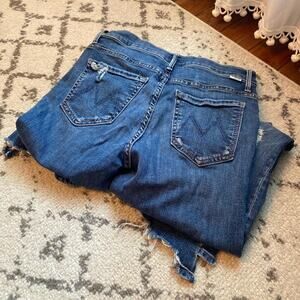 Mother medium wash distressed jeans